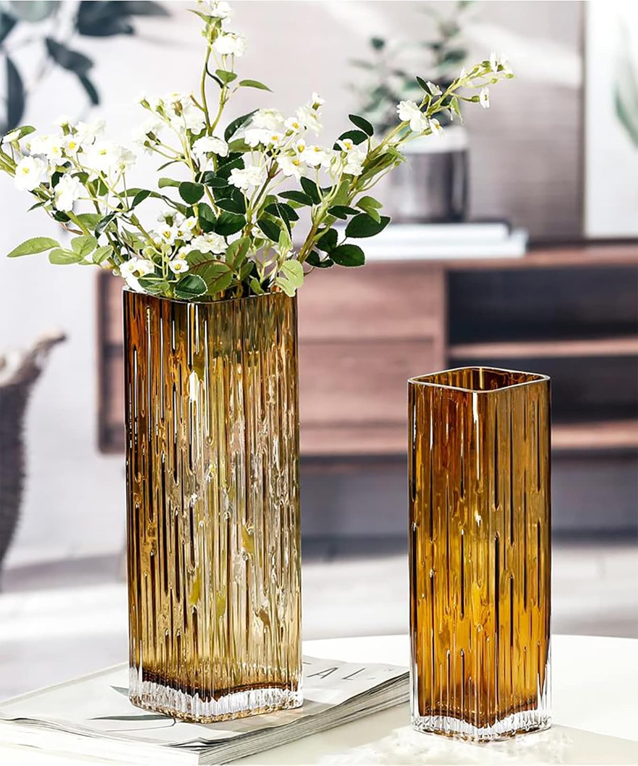 Modern Minimalist Glass Square vase, Crystal Glass vase, vase, Dry vase (Amber) - Image 7