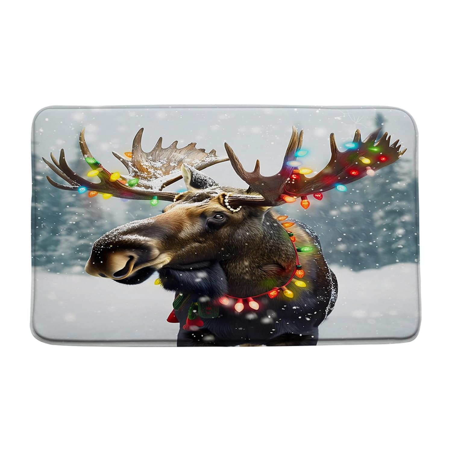 Christmas Deer Bath Mat Winter Forest Moose Colorful Xmas Rustic Elk Farmhouse Holiday Soft Plush Memory Foam Bathroom