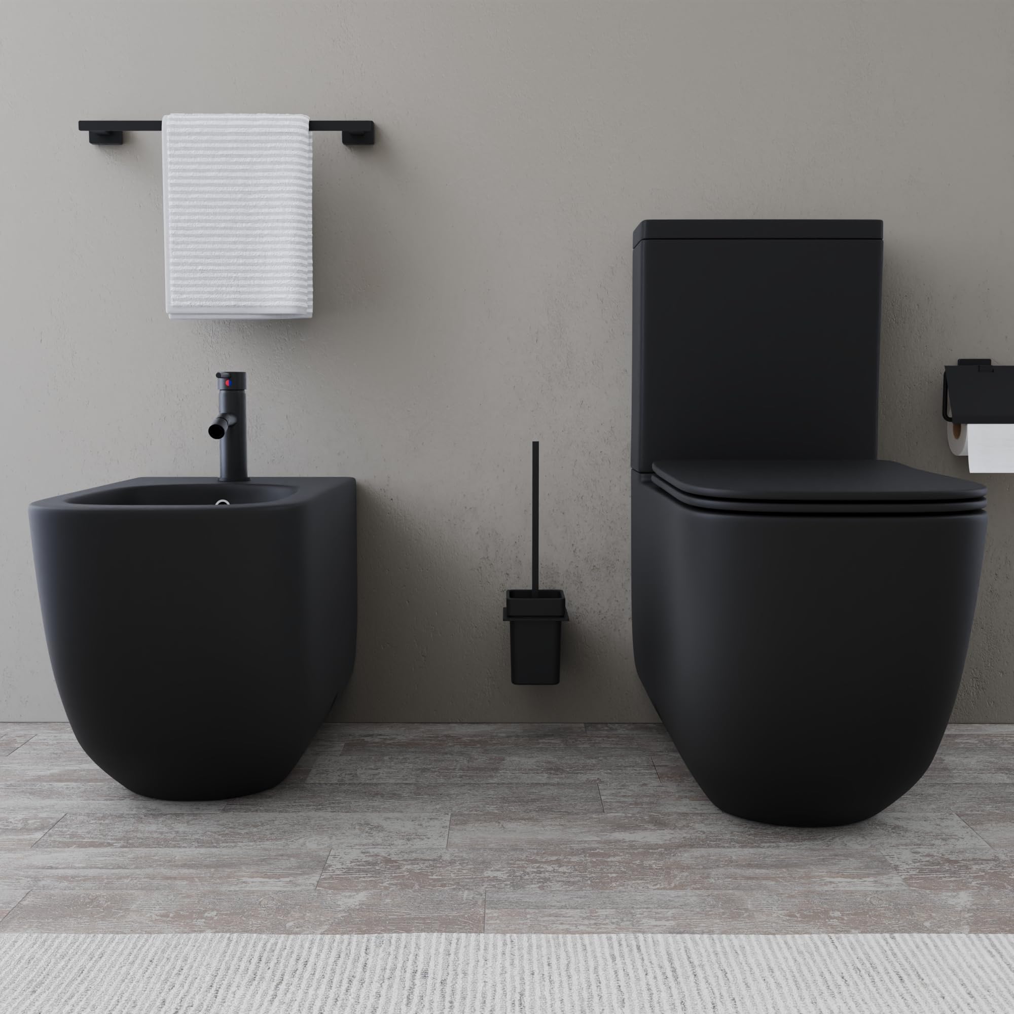 Paire de sanitaires Filomuro cuvette monobloc Tornado et bidet noir mat | Riga