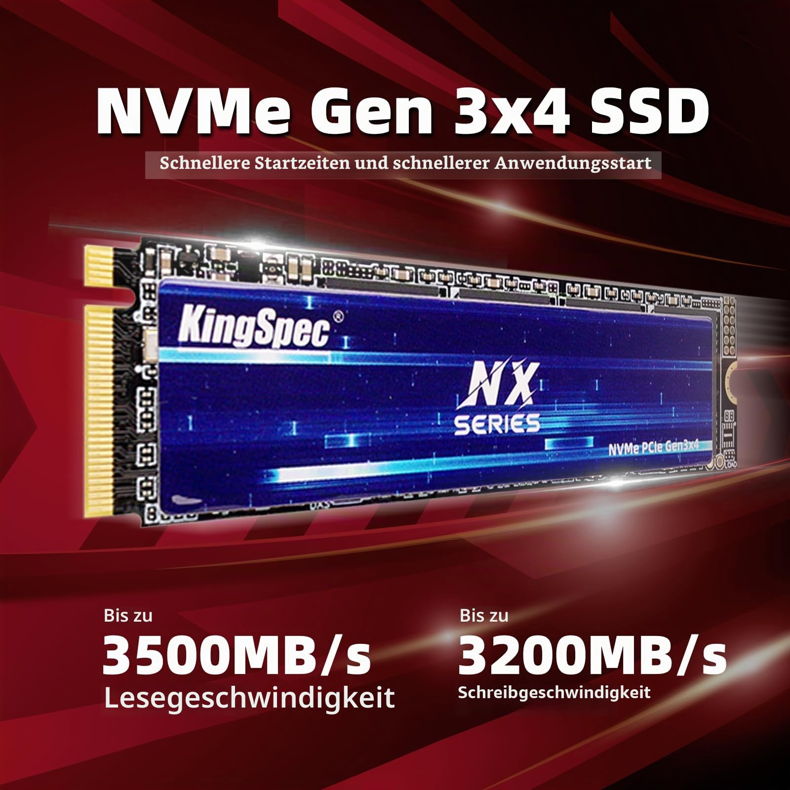 KingSpec NX-2280 512GB SSD NVMe M.2 PCIe 3.0 Gen 3x4 Gaming Solid State Drive, Up to 3500MB/s Read, 3D NAND Flash Internal SSD for Desktop/Laptop