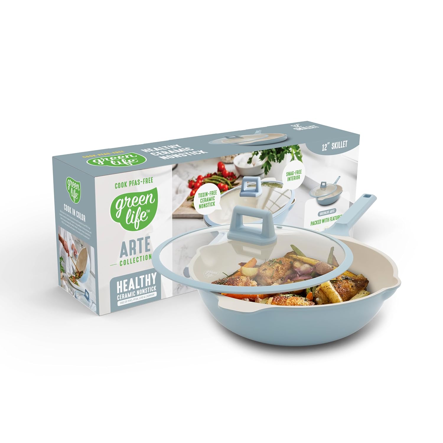 GreenLife Nonstick 12 5QT All in One Deep Skillet Wok with Lid PFAS-Free Non-Toxic Ceramic Multi-Purpose Pan Induction