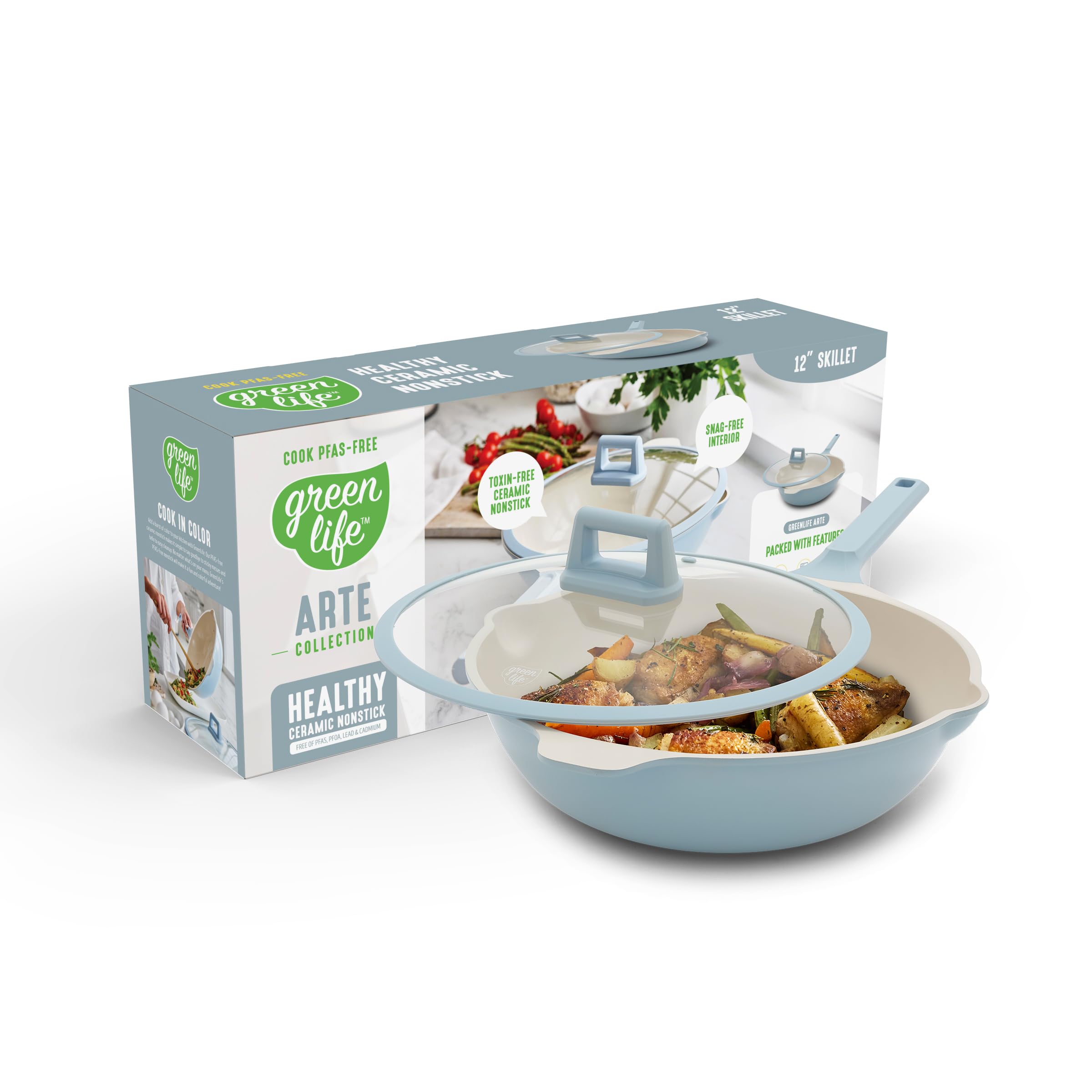 GreenLife Nonstick 12” (5QT) All in One Deep Skillet Wok with Lid, PFAS-Free Non-Toxic Ceramic Multi-Purpose Pan, Induction, All Stovetop, Egg, Stir