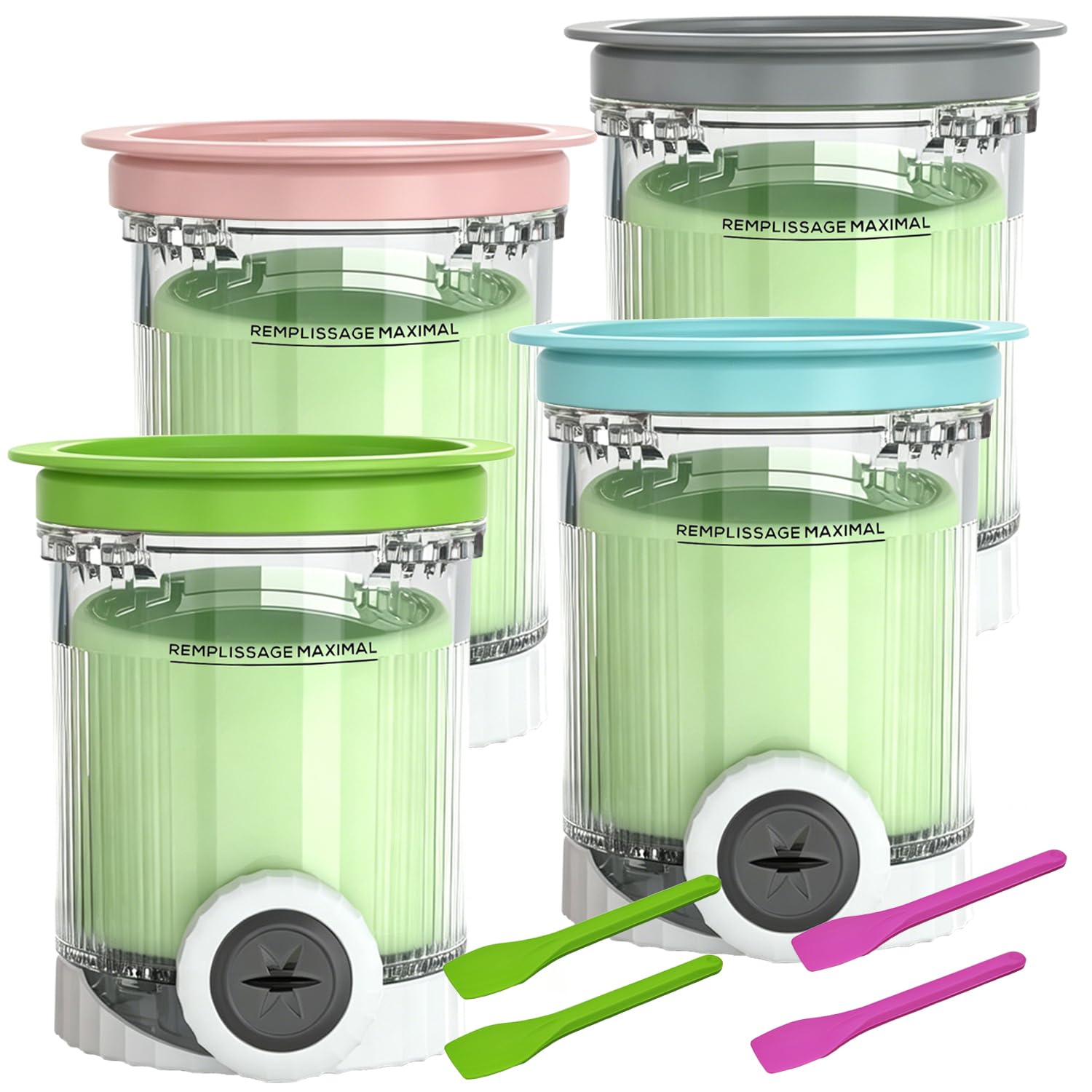 4 Stück Ersatz Behälter für Ninja CREAMi Scoop & Swirl Eismaschine NC701EUSTGD NC701EU NC701UK NC700 Serie, für Ninja Swirl Eisbehälter Becher mit Deckel Zubehör, BPA-frei & Spülmaschinenfest