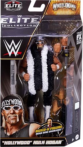 Miniatura 6 de Mattel WWE "Hollywood" Hulk Hogan WrestleMania Elite Collection Figura de acción con accesorio y piezas "Mean" Gene Okerlund Build-A-Fig, 6 pulgadas