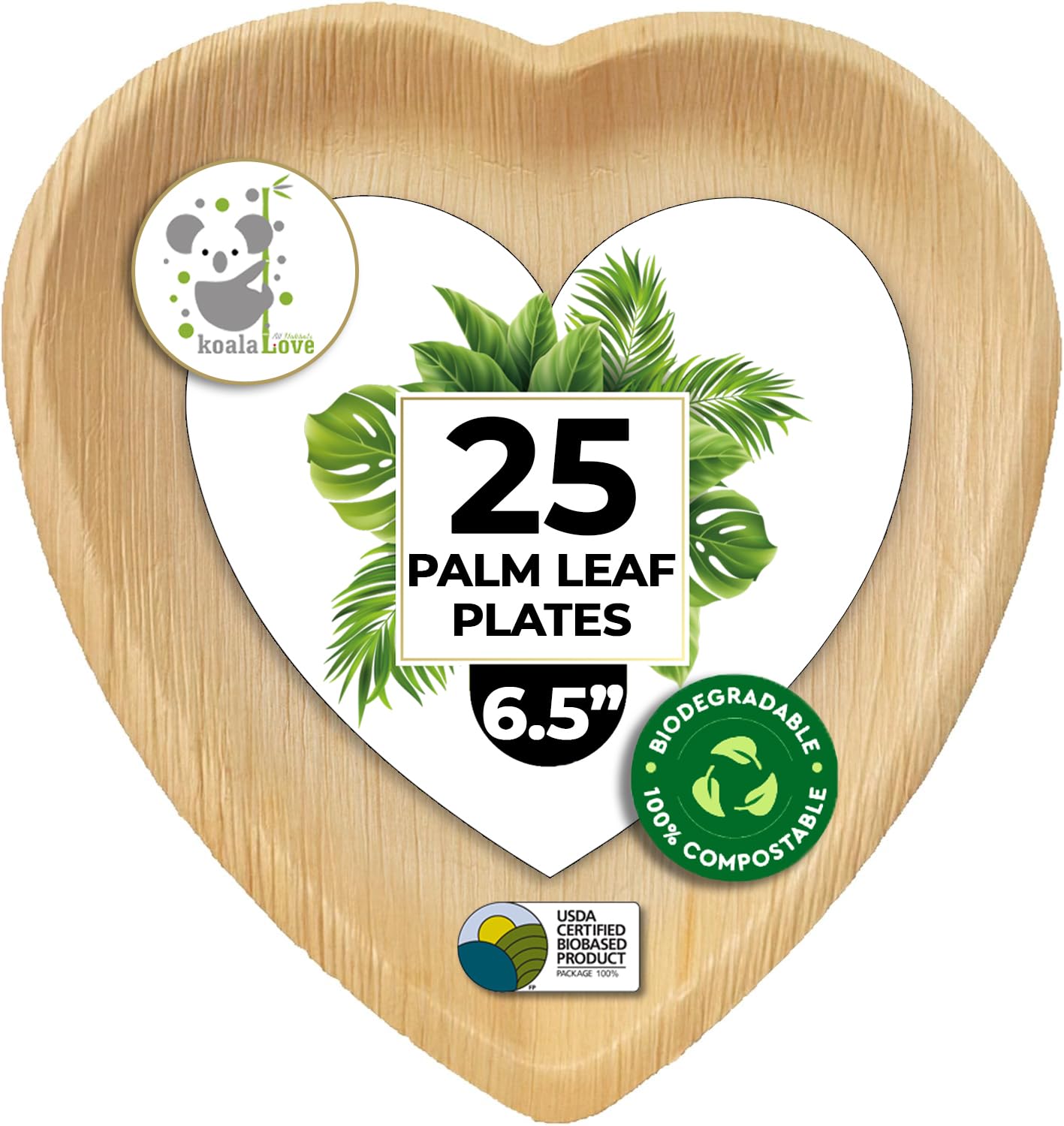 Disposable Palm Leaf Bamboo Tray and Oval Platter Disposable Charcuterie Boards Plates and Party Platters Trays Eco Compostable Wooden Food Platters Palm Leaf Dinner Catering Trays (6.5 inch Heart)