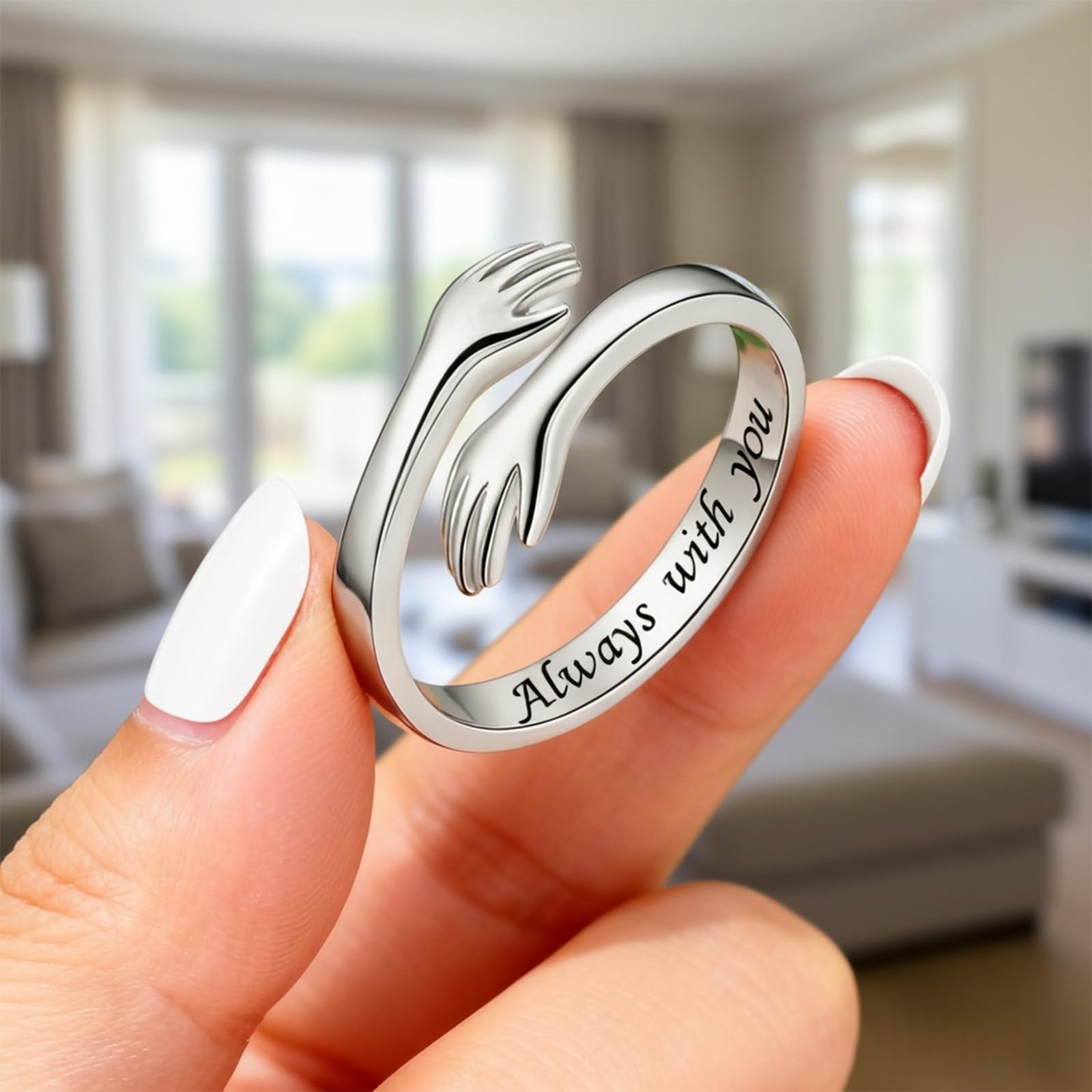 Granddaughter Daughter Hug Ring for Hope Rings, Stainless Steel Hug Rings for Women With Always With You Message, Adjustable Non Tarnish Jewelry Birthday Gift Card