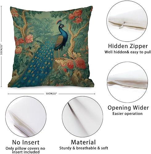 Miniatura 6 de Green Aqua Peacock Chinoiserie Throw Pillow Cover Set of 2 Oriental Chinese Cushion Cases 22x22in Decorative Pillow Home Cotton Linen Elegant