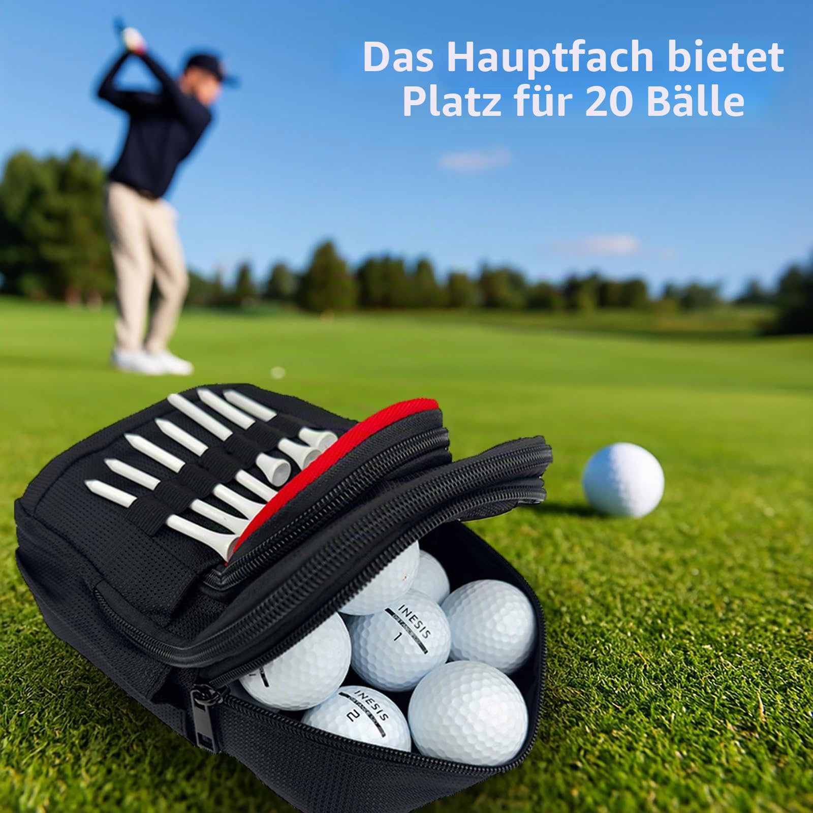 Taktische Golf-Wertsachen-Tasche mit Karabiner, wasserabweisend, Golftasche, Tasche für Gürtel, Wagen oder Rucksack, kompakte Golf-Zubehörtasche für Bälle, Tees, Handschuhe und EDC-Ausrüstung, Schwarz