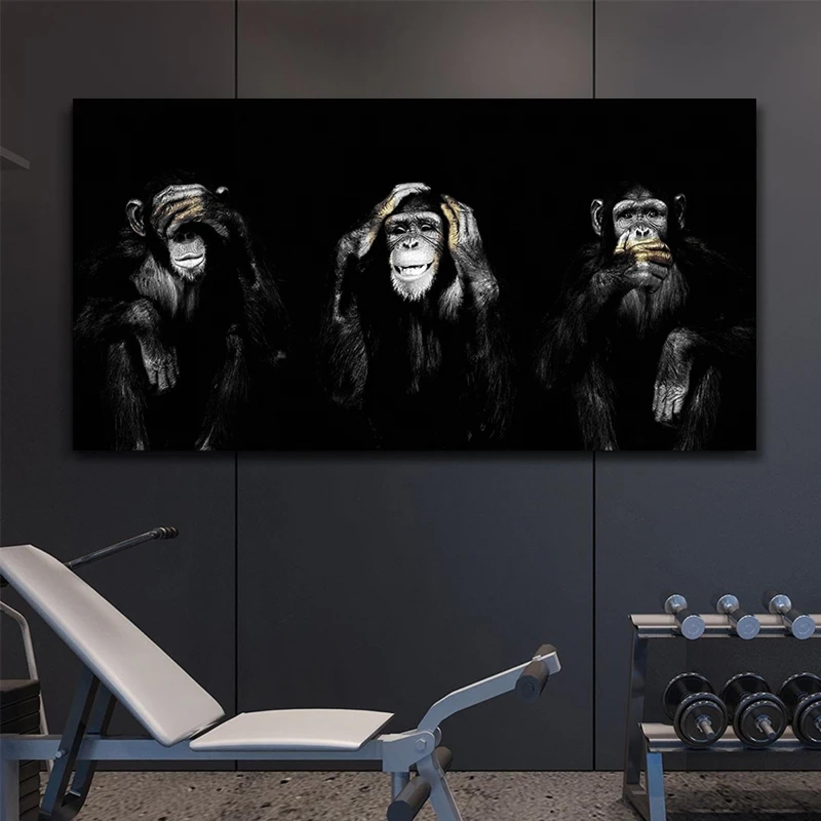 Zhadongli Art Großes Poster auf Leinwand, Tier-Wandkunst, Dark 3, lustige Affen-Poster und Drucke für Wohnzimmer, Heimdekoration, 80 x 160 cm, mit Rahmen