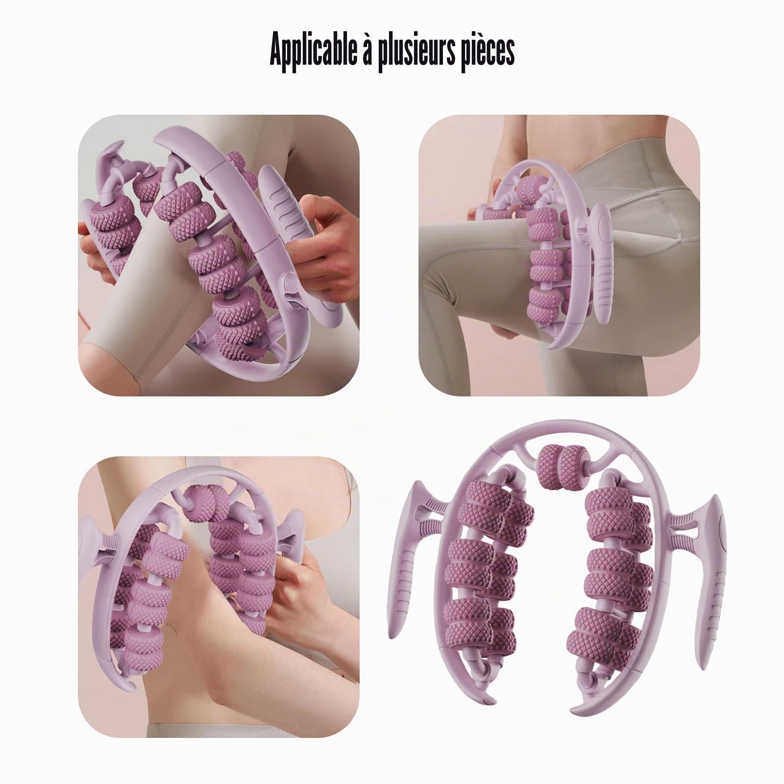 360 Degrés Rotation Jambe Pince Masseur, Masseur Manuel Anti-Cellulite, pour Cuisses, Jambes et Fesses Stimulation Fasciale et Drainage Lymphatique(Rose)