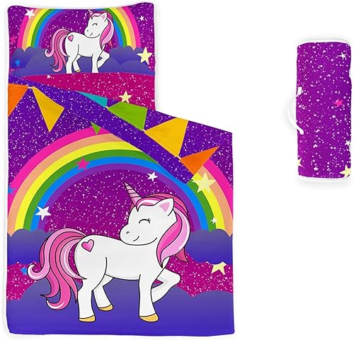 Axolotl Tapete para siesta de dinosaurio de dibujos animados con almohada extraíble y funda de edredón ligera, tapete de dormir con palmeras de