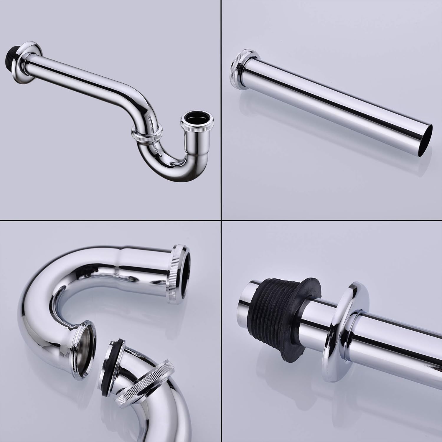 Chrome Brass Adjustable Height Bathroom Sink P-Trap Kit
