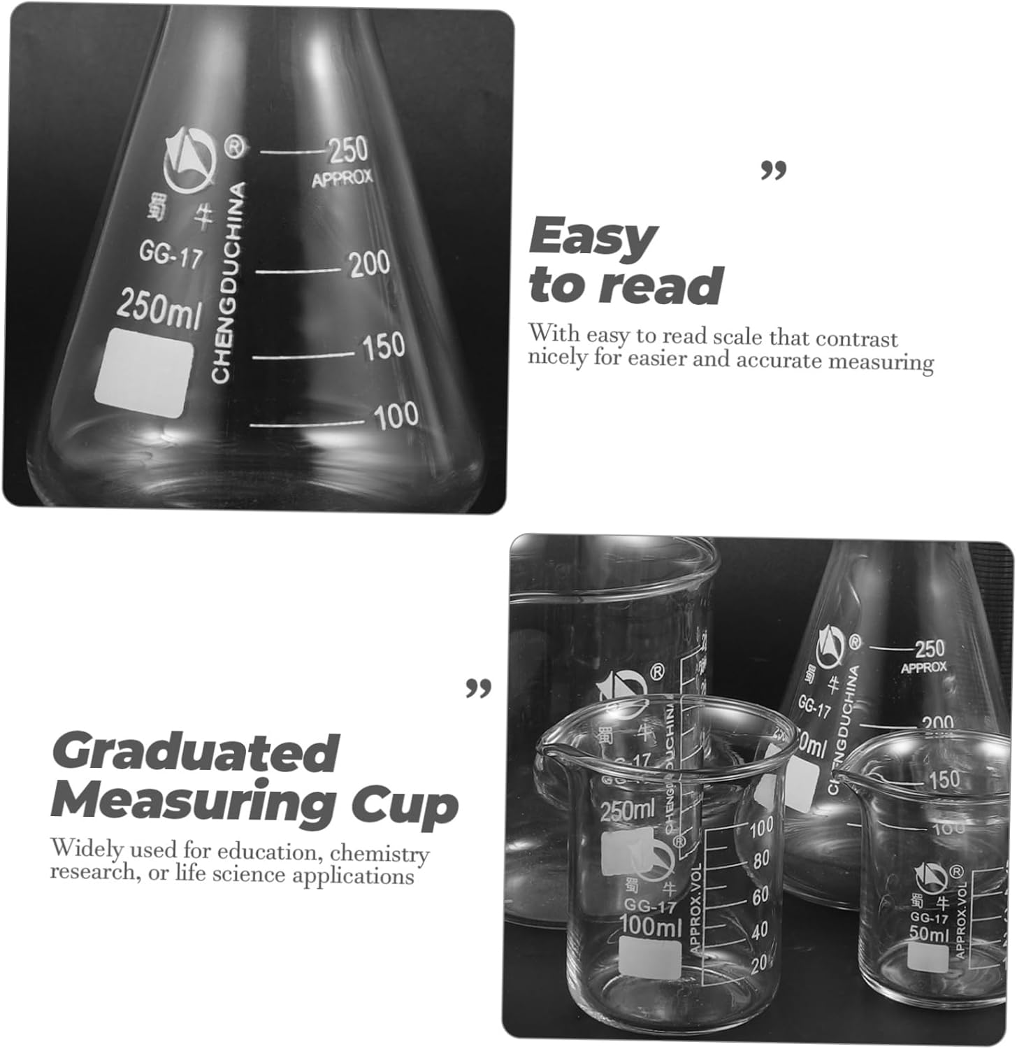 9pcs Glassware Set for Laboratory Use Includes Beakers Measuring Cylinders and Conical Flasks Accurate Measurement Tools for Science Experiments and Classroom Activities