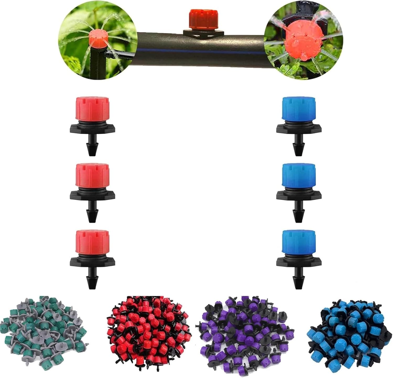 Drip Irrigation Emitters 500Pcs Adjustable Irrigation Drippers Sprinklers 360 Degree 1/4 Inch Barbed Drip Irrigation Sprinklers(Blue)