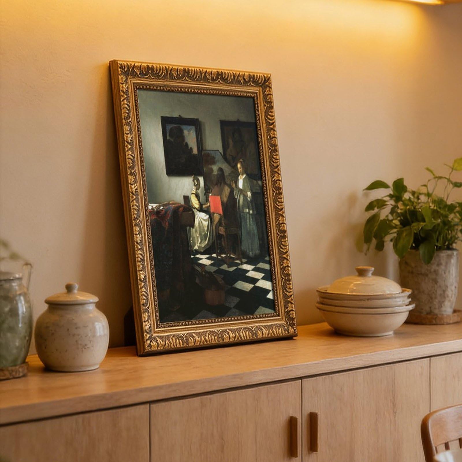 WCYB The Concert by Johannes Vermeer Poster stampe su tela Deco Dipinti Wall Art Hangable Frame 61 cm L x 91,4 cm W