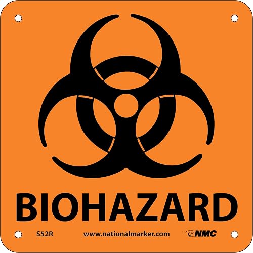 NMC S52R Warning Sign with Graphic, "BIOHAZARD", 7" Width x