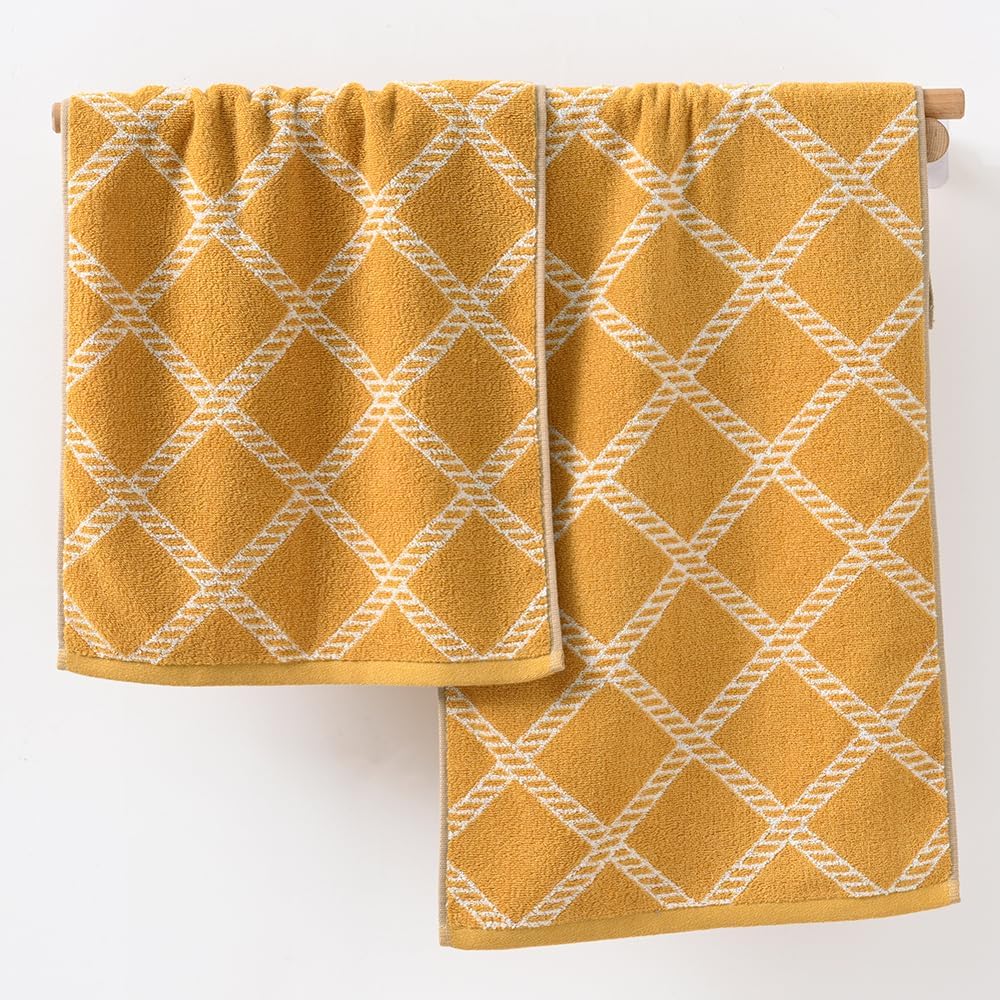 YiLUOMO White Diamond Pattern Yellow Hand Towel Set of 2 Super Soft 100% Cotton Bathroom Home Fall Decorative Highly Absorbent Hand Towels 13x 29 Inch - Image 2