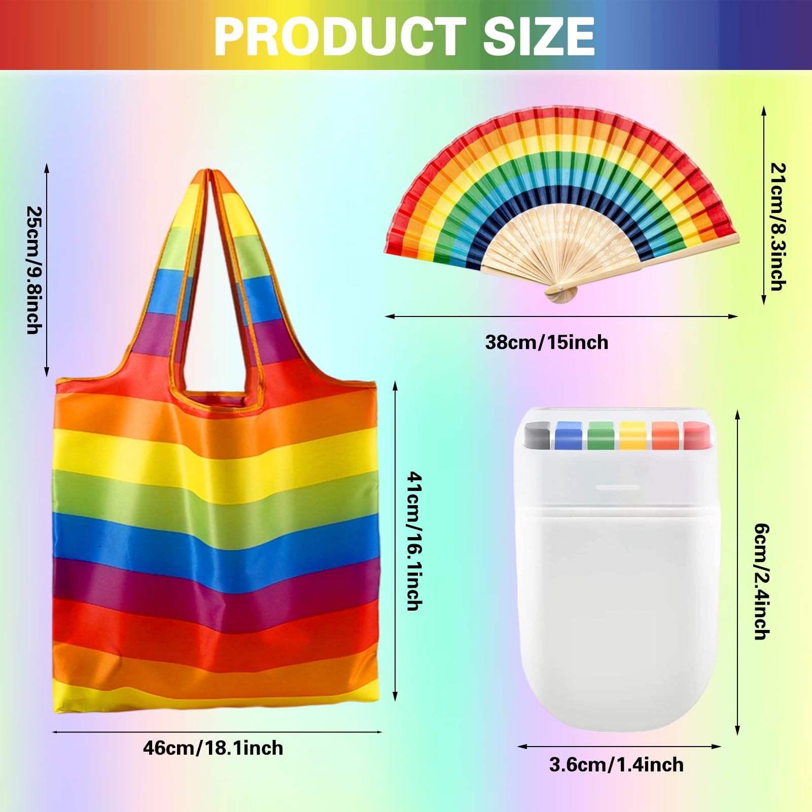 Ensemble d'accessoires de fierté avec peinture faciale de fierté, éventail pliable et réutilisable, sac d'épicerie LGBTQ, accessoires pour défilé du mois de la fierté