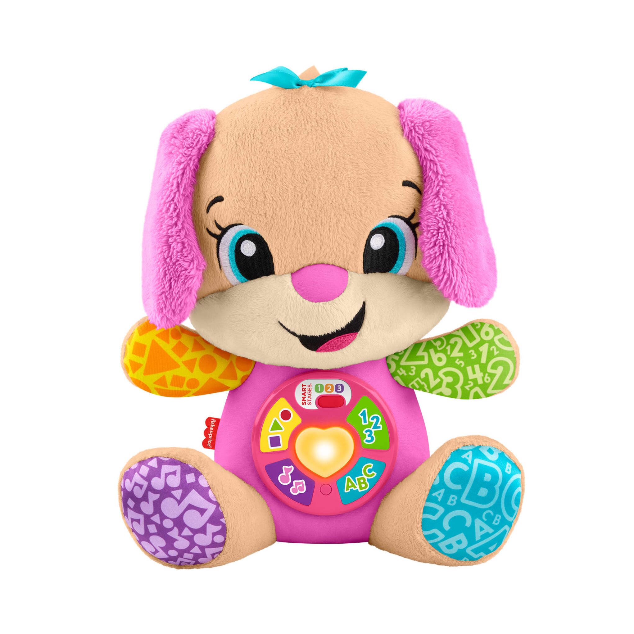Fisher-Price Laugh & Learn Perrita con Smart Stages Peluche musical de aprendizaje con Smart Stages para bebés a partir de 6 meses, versión multilingüe: Italiano, Español, Portugués, Inglés, JFD35