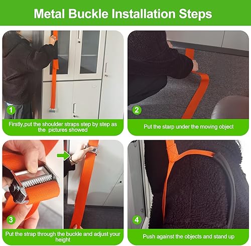 Miniatura 4 de Correas de elevación y movimiento de electrodomésticos para una persona, correas de amarre resistentes de hasta 600 libras, sistema de elevación y