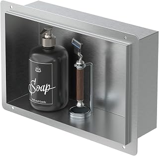 LuxeBath Nicchia a Parete senza Bordo in Acciaio Inossidabile 20x30x10 cm Argento Nicchia da Muro senza Cornice per Bagno Ripiano da Incasso senza Telaio per Doccia Contenitore per Utensili da Bagno