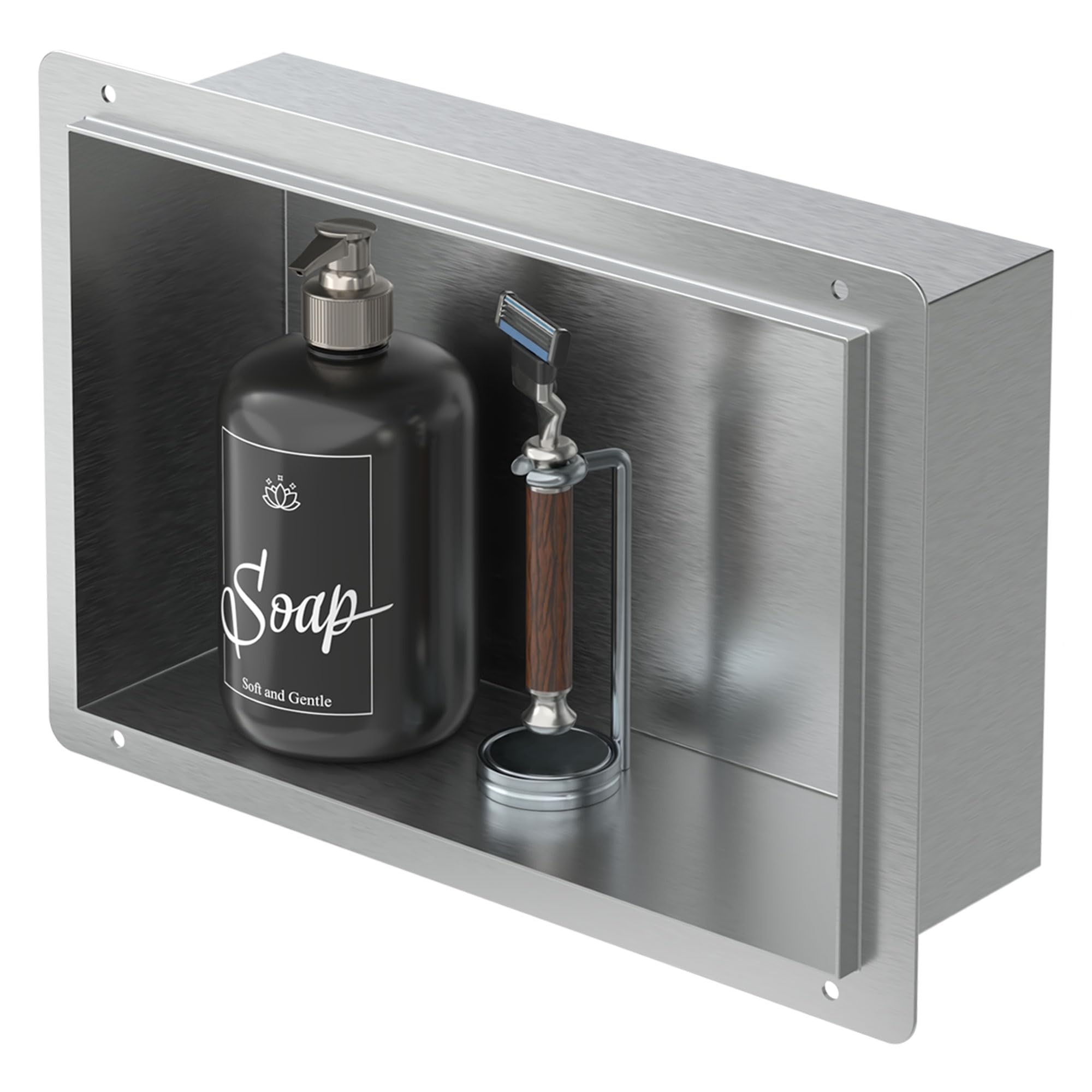 LuxeBath Nicho de Ducha de Acero Inoxidable 20x30x10cm cm Plata Marco de Pared sin Borde Empotrado Estante Integrado Instalación Flexible para Almacenamiento Organizador de Utensilios para Baño