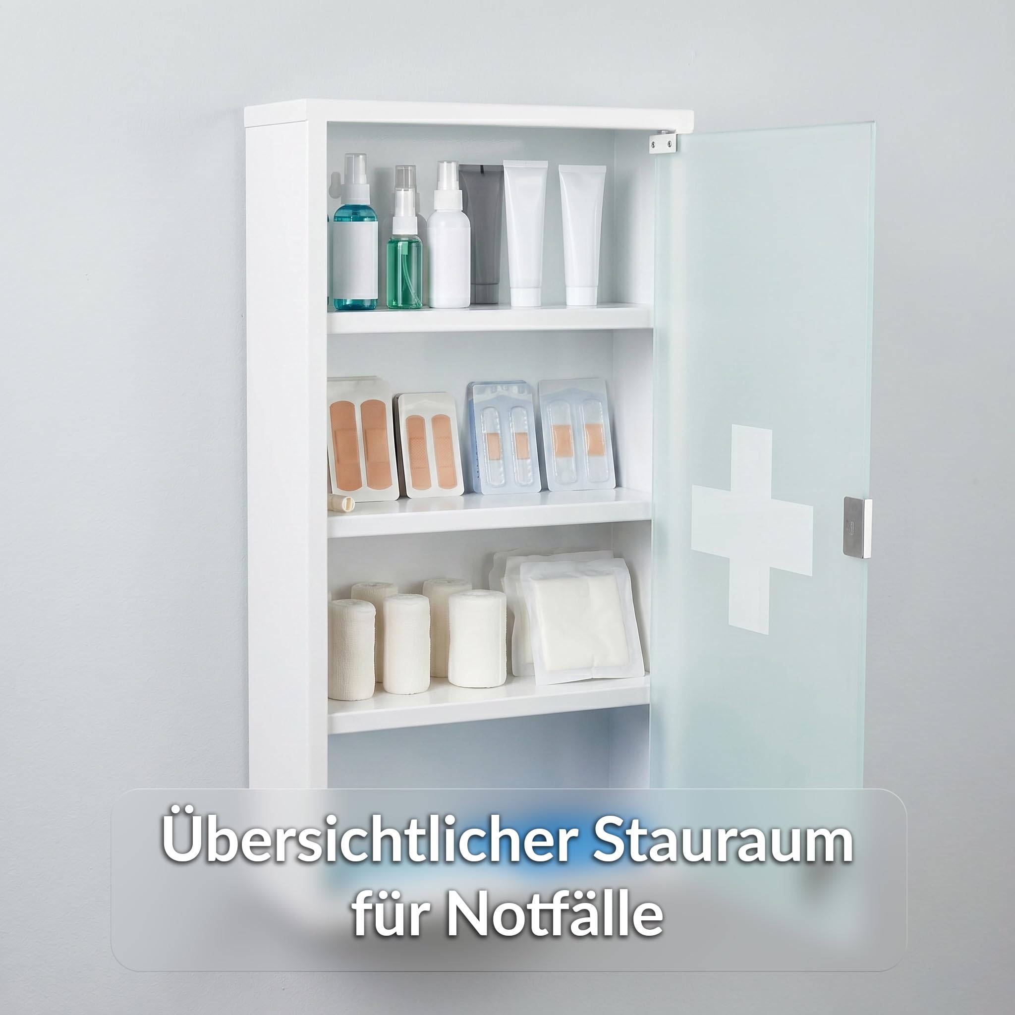 KARAT Medizinschrank Weiß 60x30cm - 4 Fächer – Abschließbarer Arzneischrank mit Milchglastür, Edelstahl oder Metall weiß, Medikamentenschrank für Bad, Küche & Praxis, Allen