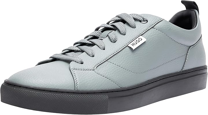 Hugo boss morrie_tenn scarpe sneakers basse in pelle pu grigia per uomo 50529903