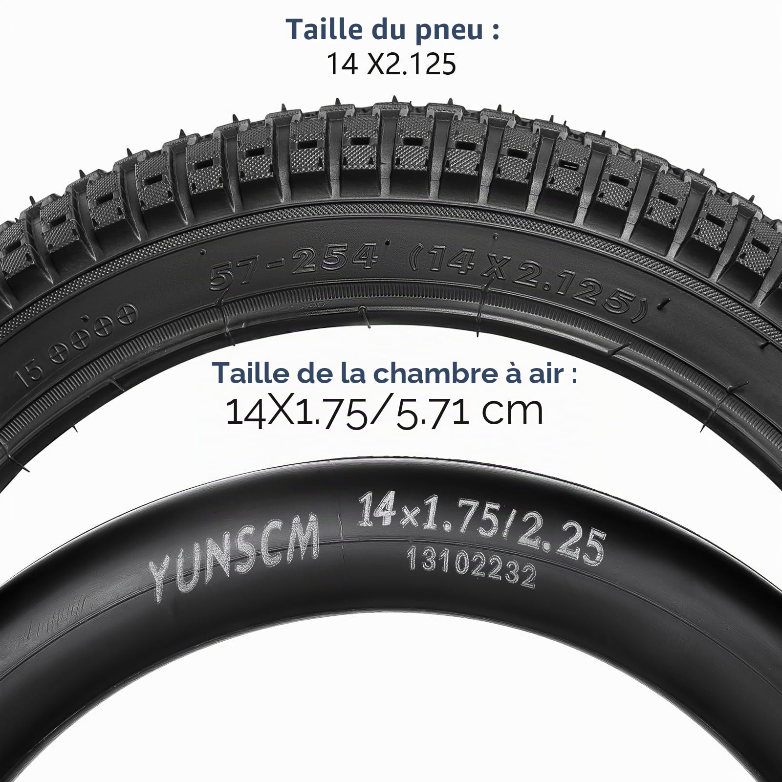 YUNSCM 2-PCS 14 Pouces Vélo pneus 14x1.95/53-254 and 14 Pouces Vélo Chambre à air Schrader Valve Compatible with All-Terrain Vélo 14x1.95 14x2.0 Enfant Bike pneus and Chambre à air (Y-1024)