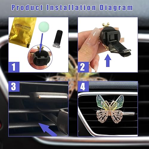 Vista 14 de Augeny 2 clips de ventilación de libélula brillantes, bonitos clips de ventilación de ambientadores de automóvil de cristal, clip de ventilación