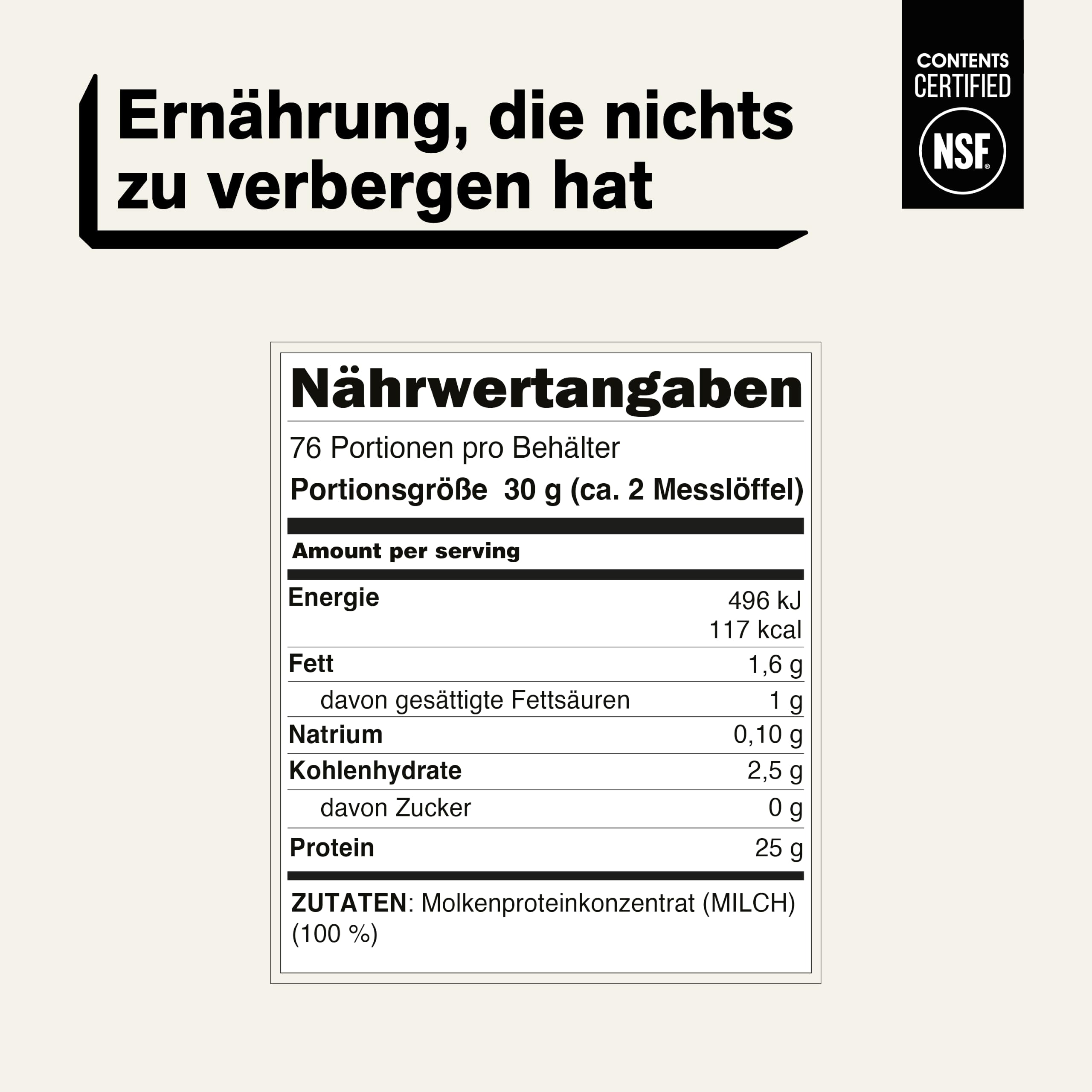 Naked Whey Protein Pulver (Eiweißpulver), Nur 1 Zutat, Grass Fed, Glutenfrei, Sojafrei, GMO-frei, 25g Protein und 6g BCAAs pro Messlöffel, Geschmacksneutral, 76 Portionen, 2280g