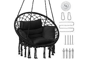 Black Macrame Hammock Chair with Comfortable Cushion