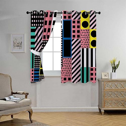 Miniatura 3 de Cortinas para Cocina Plaid Decor Grommet Short Sliding Glass Door Sun Blocker Room Darkening 55Inch Width by 45Inch Length,2 Panels