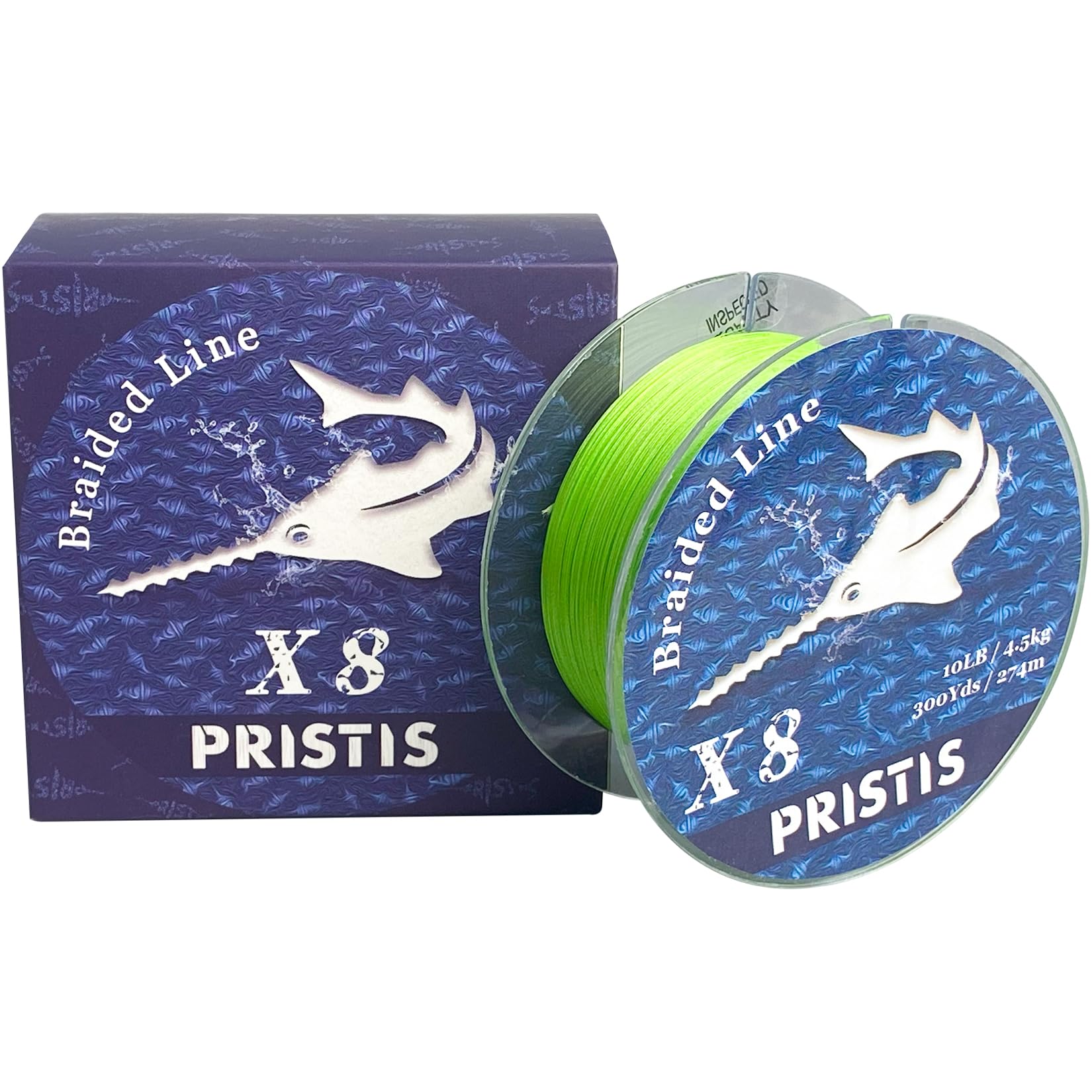 Pristis X8 Braided Fishing Line, 8-Strand Super Strong Braid Line for Professional, Pro Grade Abrasion Resistant & Zero Stretch Durable Gear Tackle for Saltwater Freshwater, 300 Yds Lime Green 10 LB