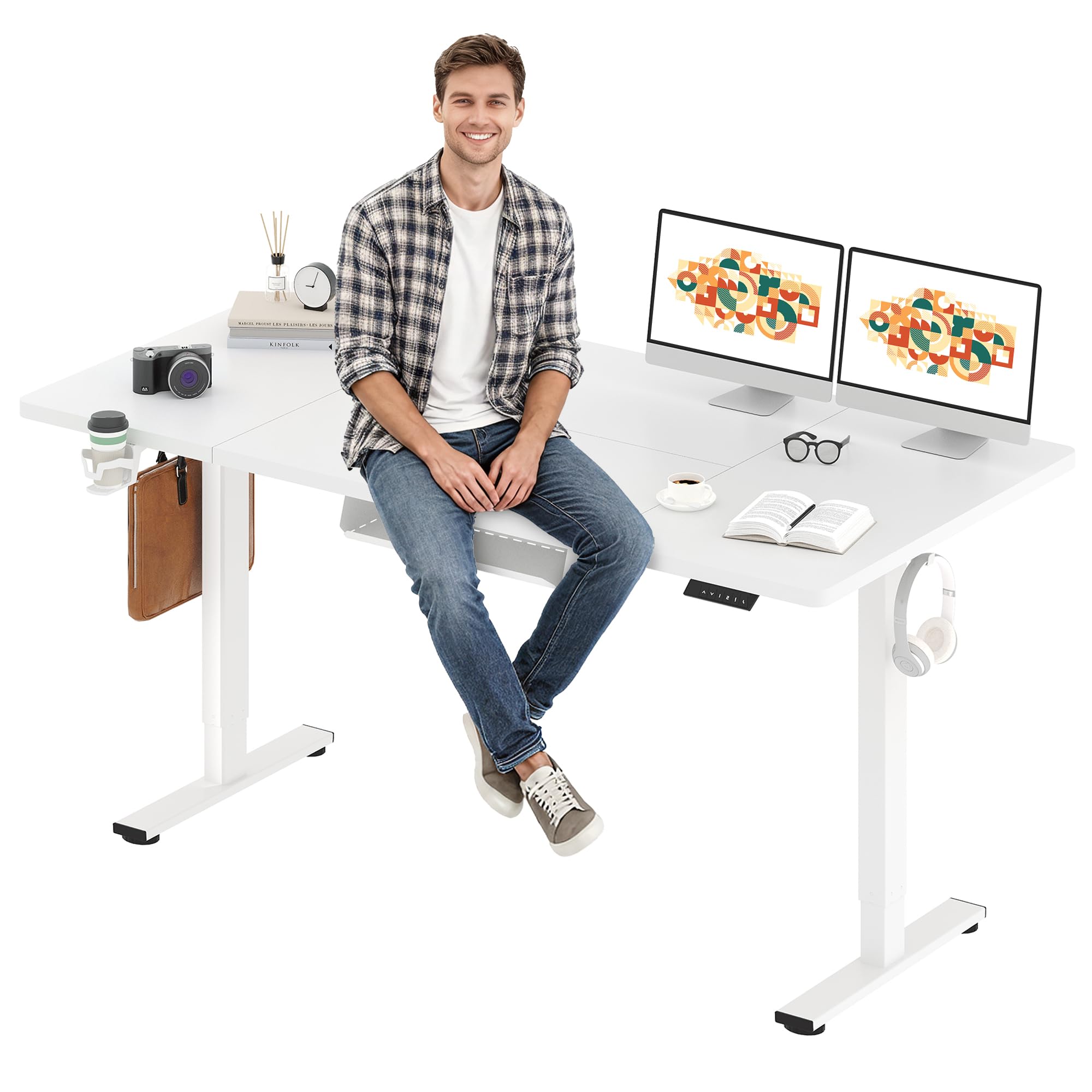 SANODESK Electric Standing Desk 71 x 32 Inches, Height Adjustable Sit Stand with Large Splice Board Desktop for Home Office, Computer Workstations，