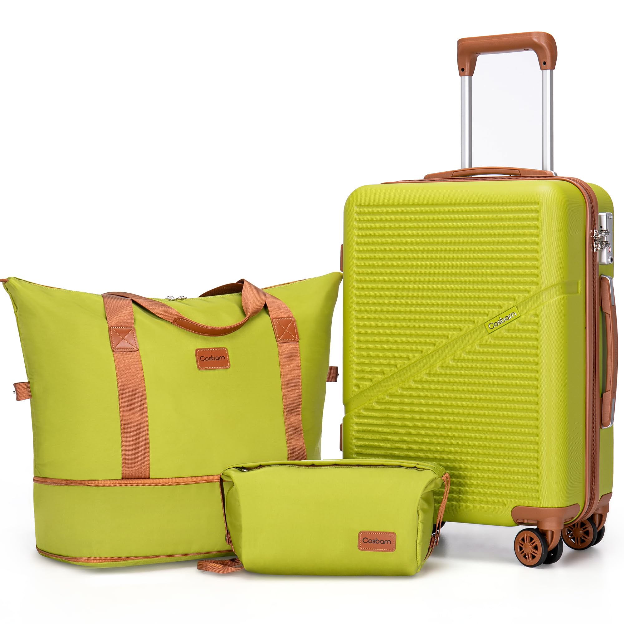 Cosbarn 20 Inch Carry On Luggage Set with Wheels, ABS Lightweight Suitcases, Airline Approved, TSA Lock, 3 Piece Set, OliveDrab