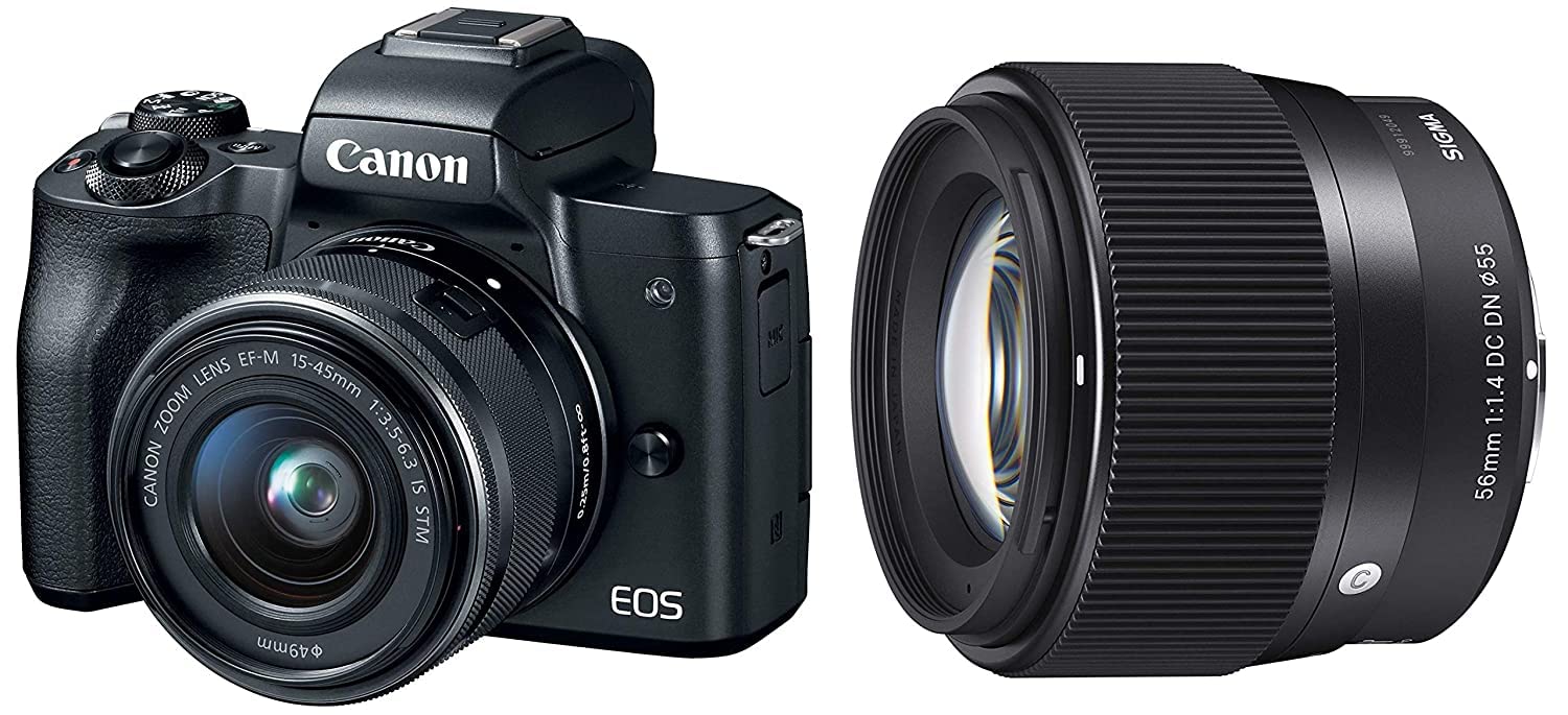 ZEREN M50 24.1MP Mirrorless Camera (Black) with EF-M 15-45 is STM Lens + Sigma 56mm f/1.4 DC DN Contemporary Lens