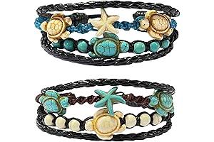 2Pcs Turtle Charm Bracelet: Hawaiian Sea Turtle Hemp Bracelet