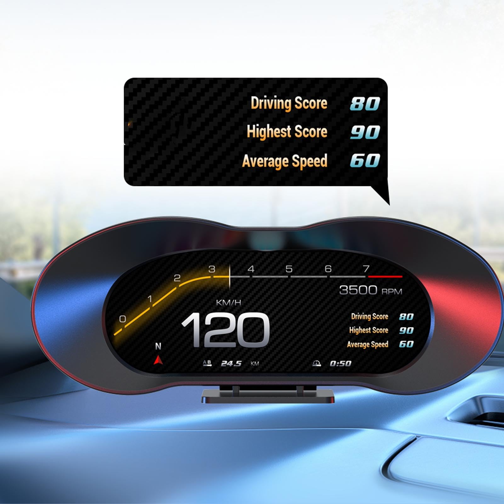 2025 Pantalla Frontal GPS para Automóviles HUD, Velocímetro Parabrisas con Alarma Advertencia Exceso Velocidad, Medidor Velocidad HUD Calibre Digital para Todos Vehículos