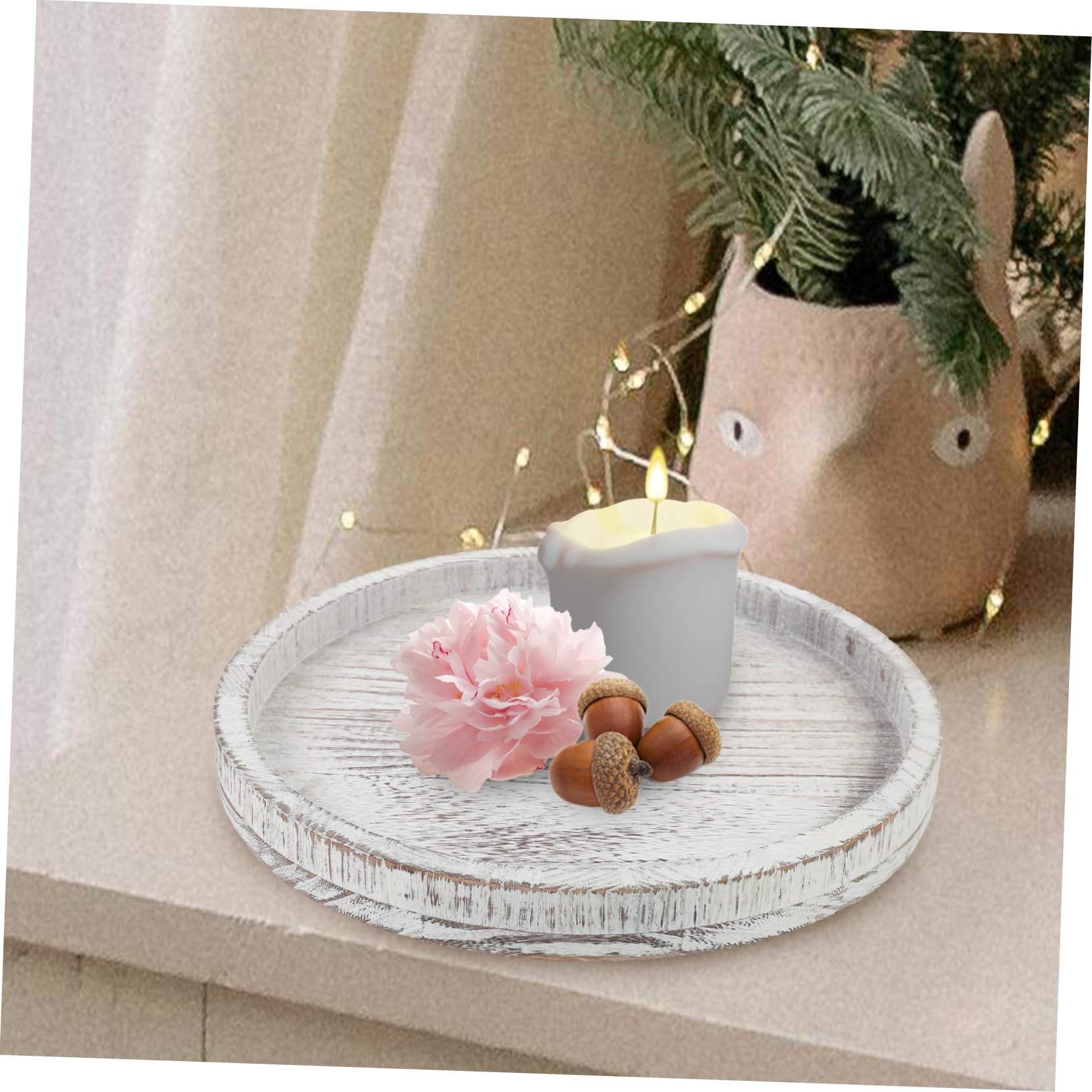 Mobestech Bandeja Redonda de Madera Rústica para Velas Centro de Mesa Elegante para Cocina y Comedor para Decoración