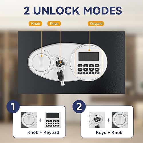 Miniatura 2 de Caja fuerte de seguridad de acero de 0.77 pies cúbicos, caja de seguridad con teclado electrónico y llaves de emergencia, caja de seguridad