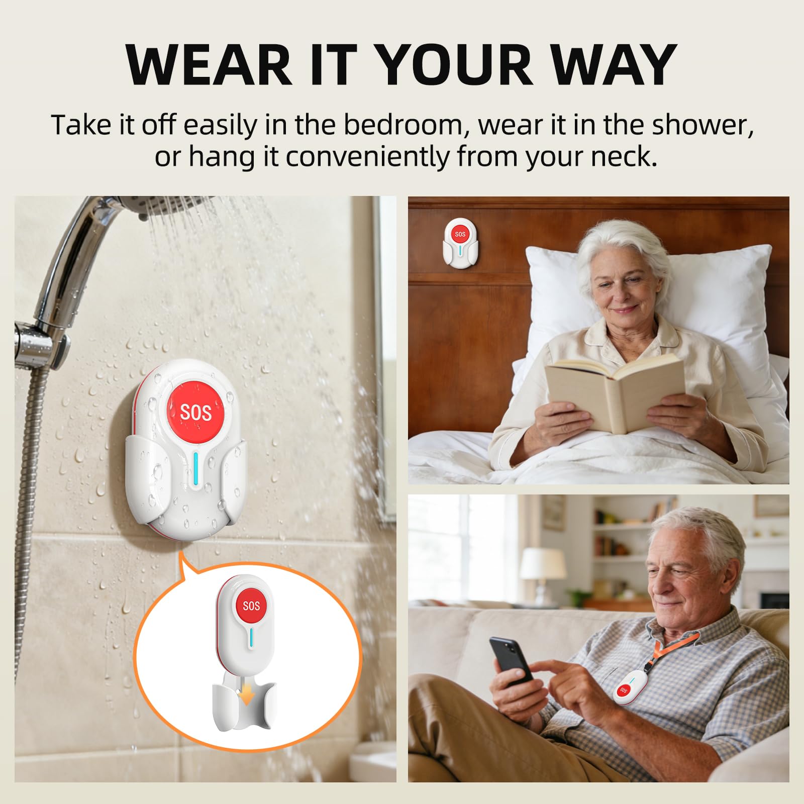 CallToU Buscador de cuidadores – Botón de llamada inalámbrico para ancianos en casa, sistema de alerta portátil de enfermera con alertas de vibración y sonido para personas mayores y discapacitadas (3