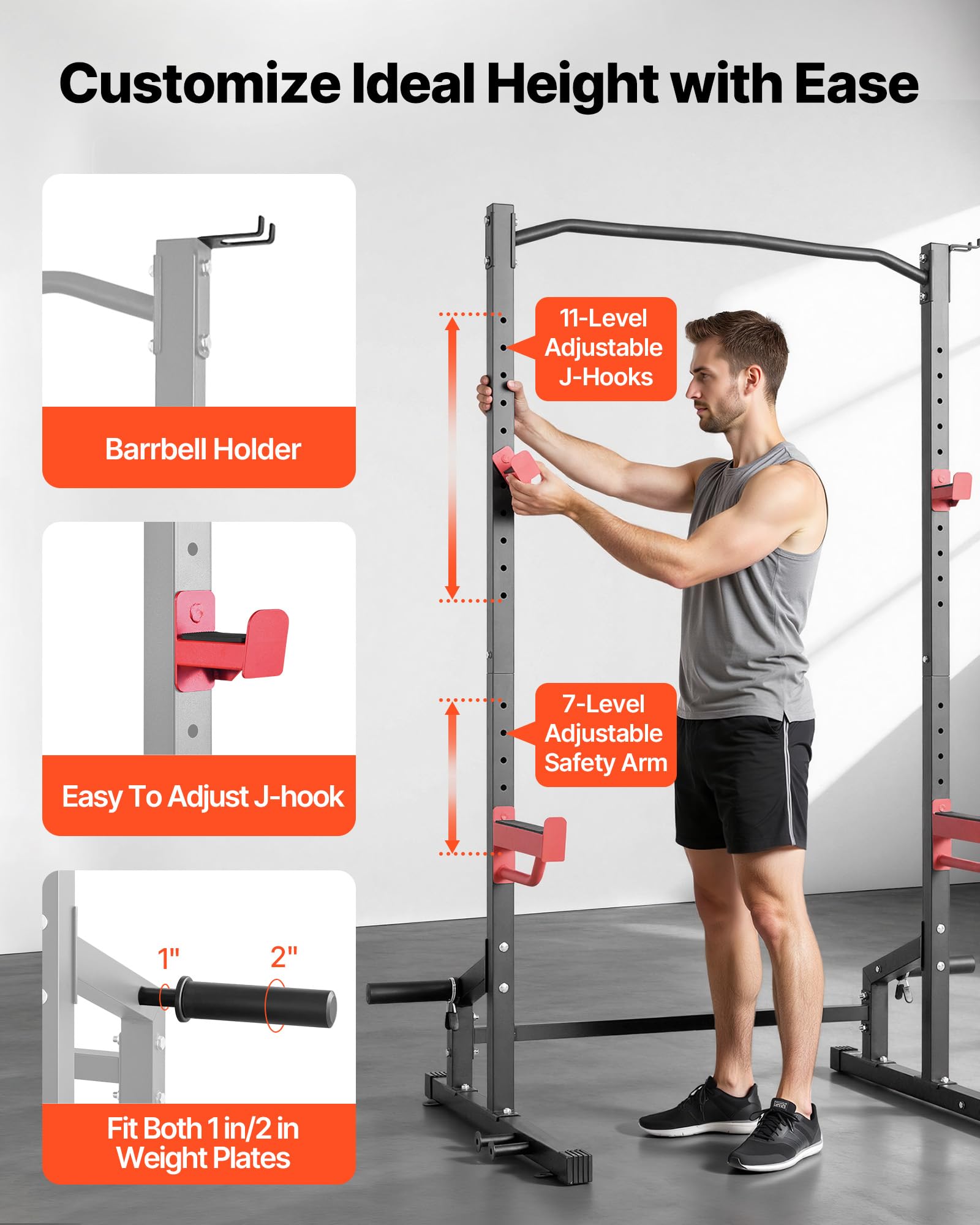 VEVOR Power Tower Dip Station Multifunzionale per Palestra Domestica, Attrezzatura per Allenamento della Forza da 453 kg con 4 Pioli per Fasce, Ganci a J Regolabili e Barre di Sicurezza