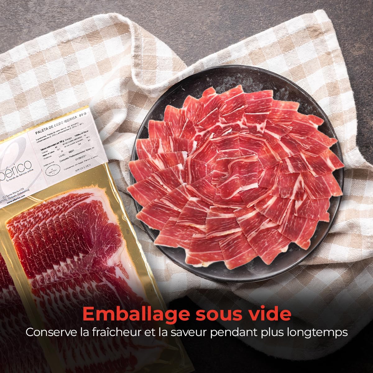 Épaule ibérique de Cebo tranchée - Lot de 5 paquets - Porc 50% race ibérique - Spécialité espagnole - Idéal pour déguster à la maison ou pour offrir - Elbérico