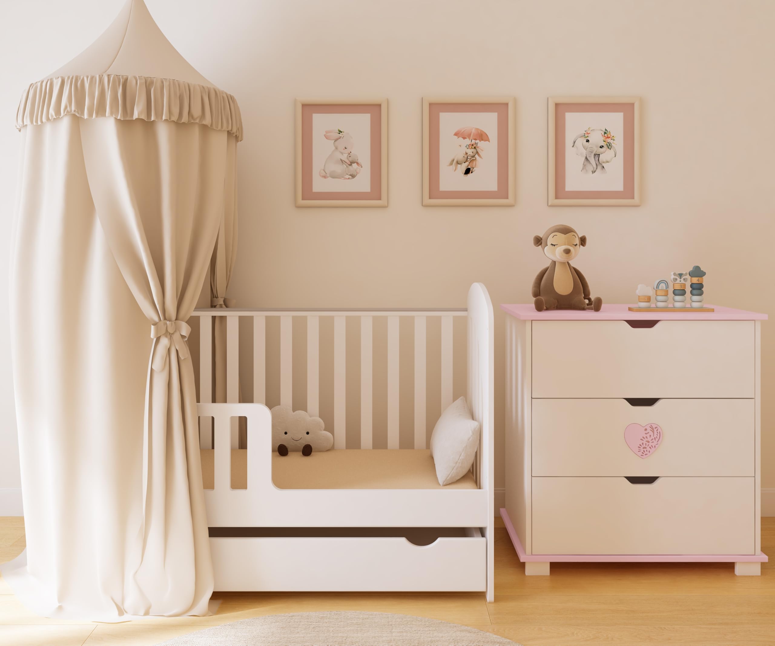 zee HEART Komoda z Przewijakiem Biała 83x87x49 cm Różowe Serce