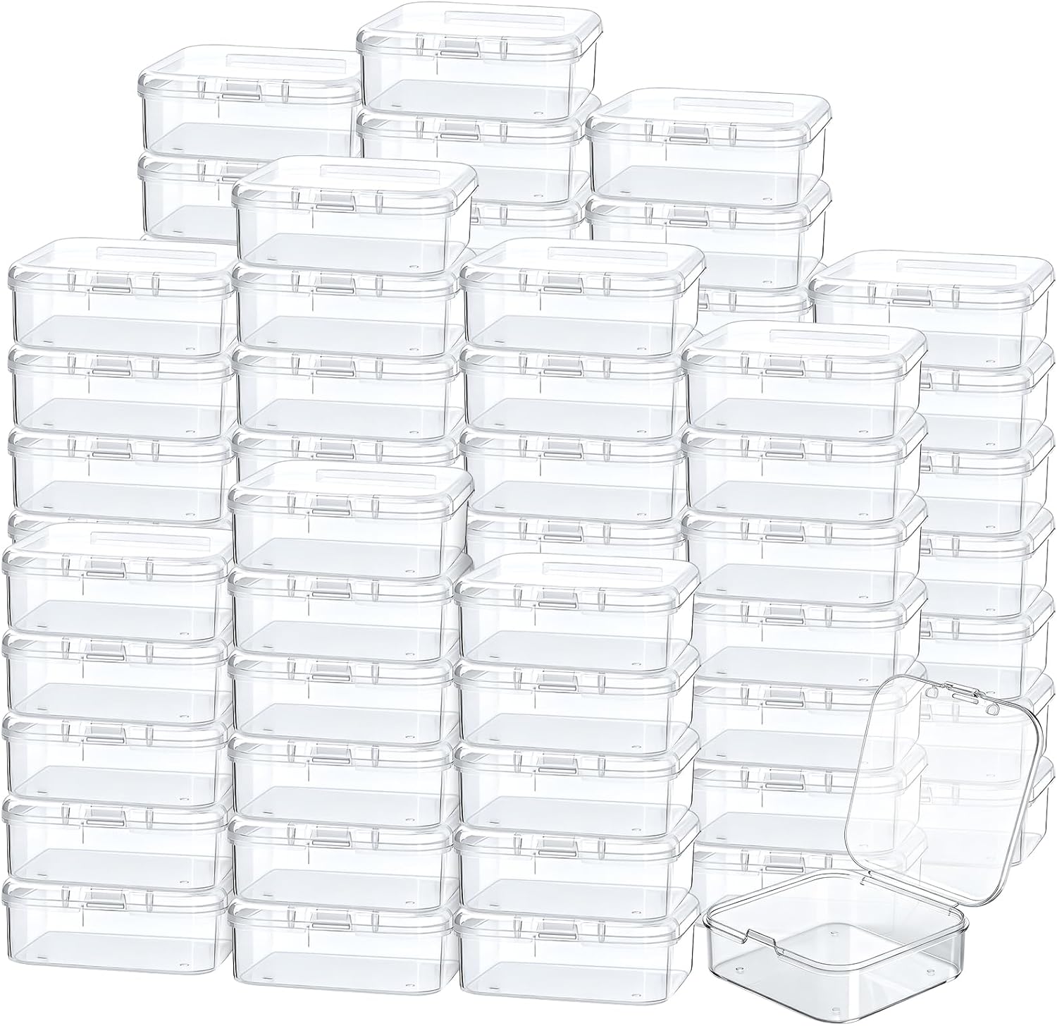 100 Pcs Clear Plastic Beads Storage Containers Box,Small Plastic Storage Boxes with Hinged Lids for Jewelry, Beads,Earplugs,Pins,Arts Crafts and Small Items (2.1 x 2.1x 0.78 Inch)