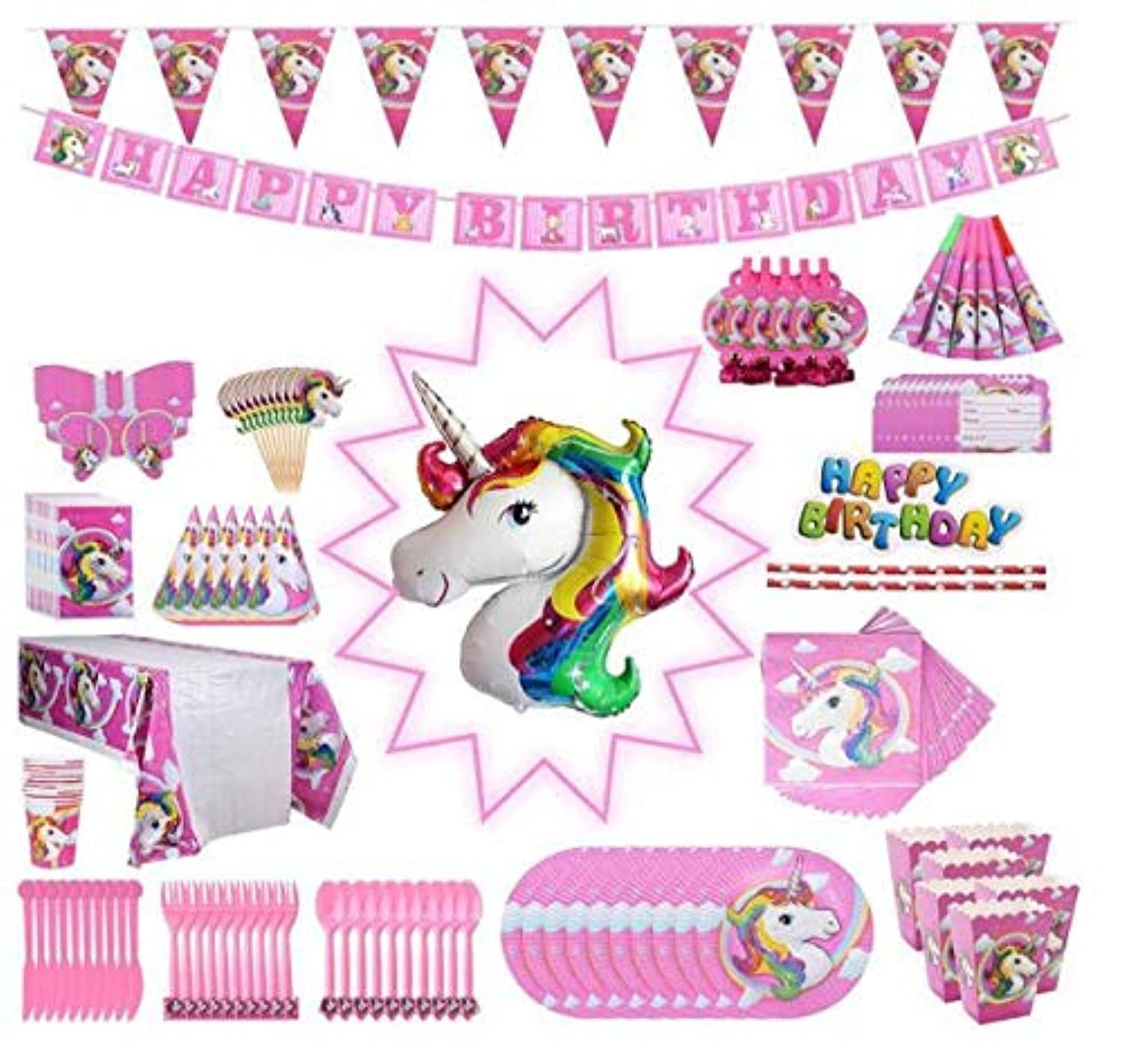 Unicorn Party Supplies Pack, Comes Disposable Tableware Birthday Party Decoration Set, Serve 10, All-in-One Value Kit, Perfect Kids. Includes 16 Varieties 139 Pieces
