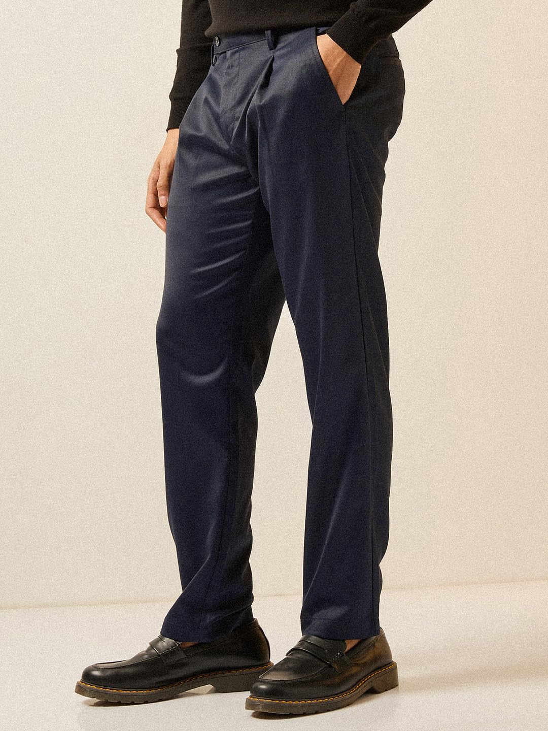 THE BEAR HOUSE Men's Blue Solid Regular Fit Formal Trouser 2