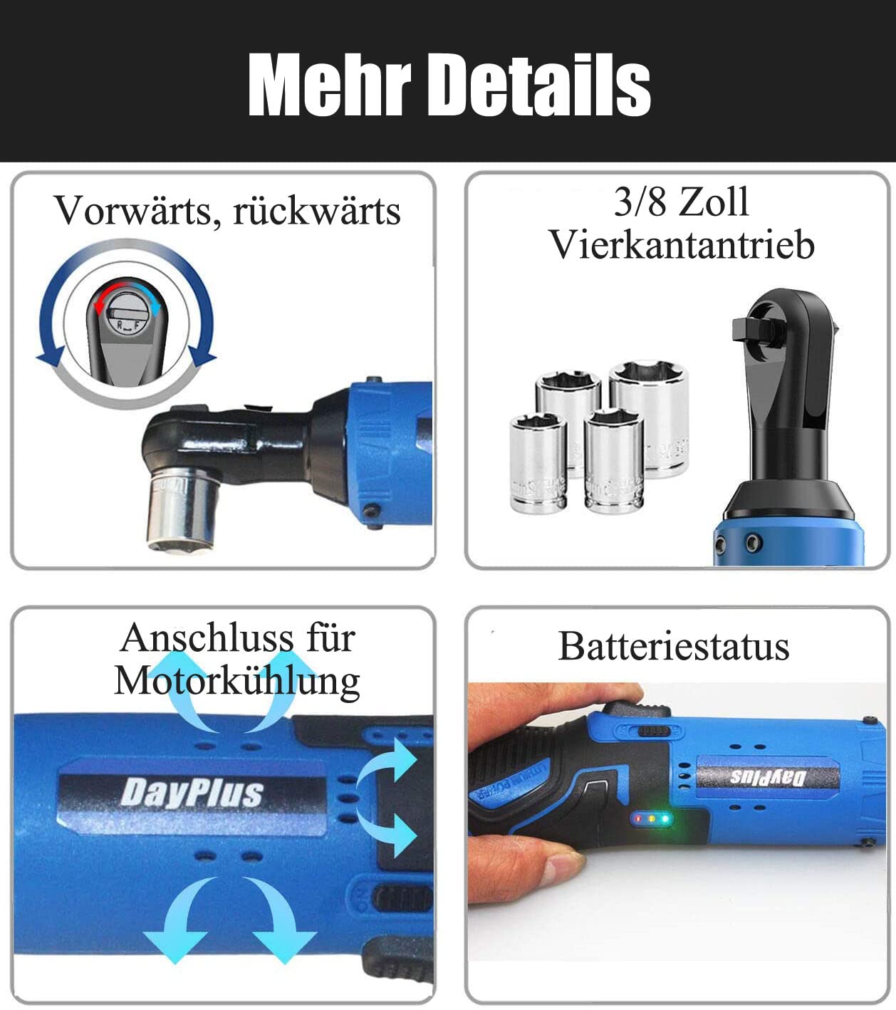 HSHa Llave de carraca con batería para instalación de travesaño, controlador de motor multifunción, herramienta de bricolaje, llave de carraca eléctrica con luz de trabajo LED, llave de carraca con