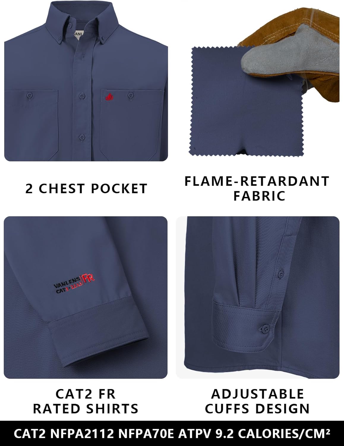 FR Shirts for Men 6.5OZ Light Weight Welding Shirt Men Flame Resistant Shirts CAT2/NFPA2112 - Image 5